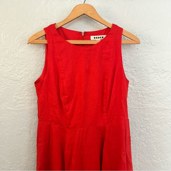 Boden Fit-and-Flare Linen Mini Dress In Vermillion Red - Picture 6 of 13